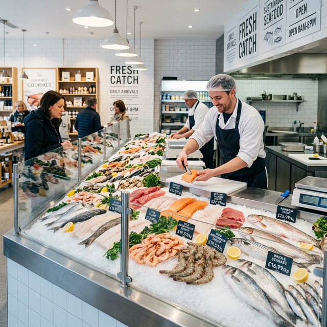 Mostrador de pescadería limpio